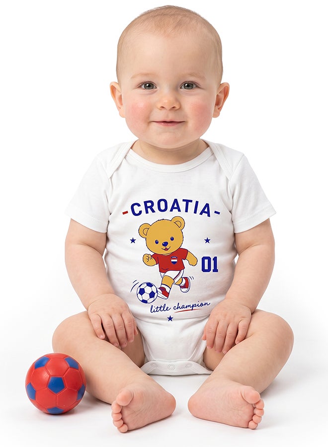 Nurtur FIFA Croatia Football Printed Unisex Baby Onesie, Little Champion Teddy Graphic, Soft Cotton Infant Bodysuit - White - Image 3