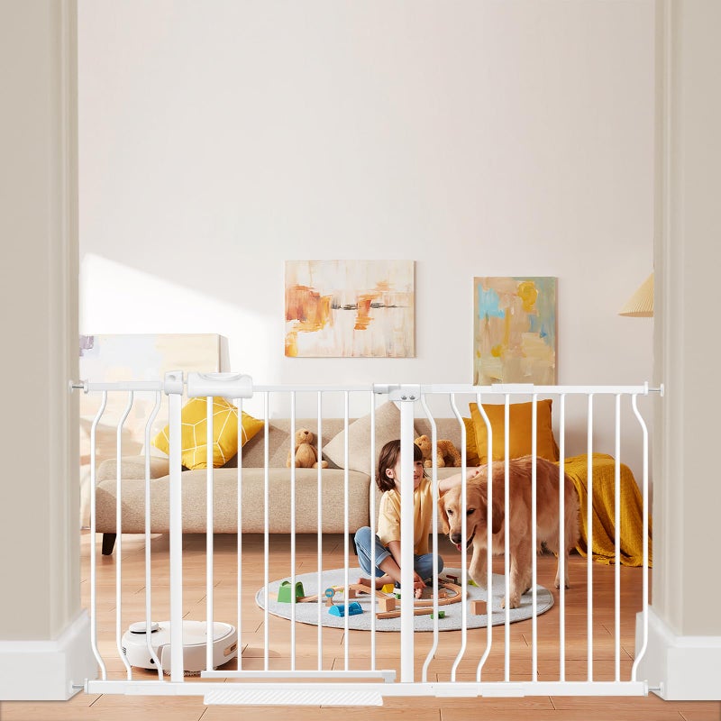 HOOOEN HOOOEN Extra Wide Baby Gate Extra Tall Dog Gate for Stairs Doorways White Metal Tension Child Pet Safety Gates with Pressure Mount 53575 Inch 
