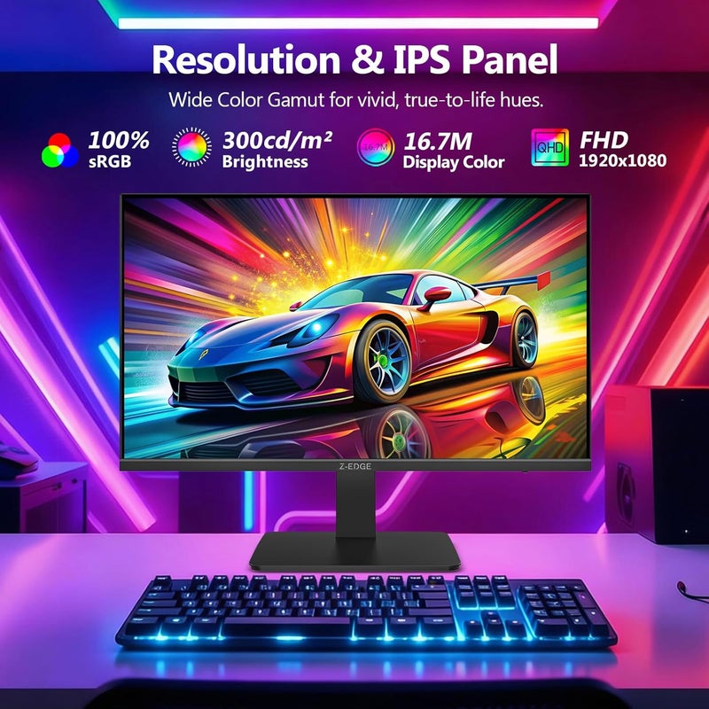 Z Z-Edge شاشة ألعاب Z-EDGE IPS بحجم 24 بوصة - 16:9 Full HD 1920x1080، معدل تحديث 180 هرتز، زمن استجابة 1 مللي ثانية، منافذ DP 1.4 و HDMI 2.0، شاشة LED بدون إطار، مناسبة لـ PS5 و Xbox، UG24F - Image 4