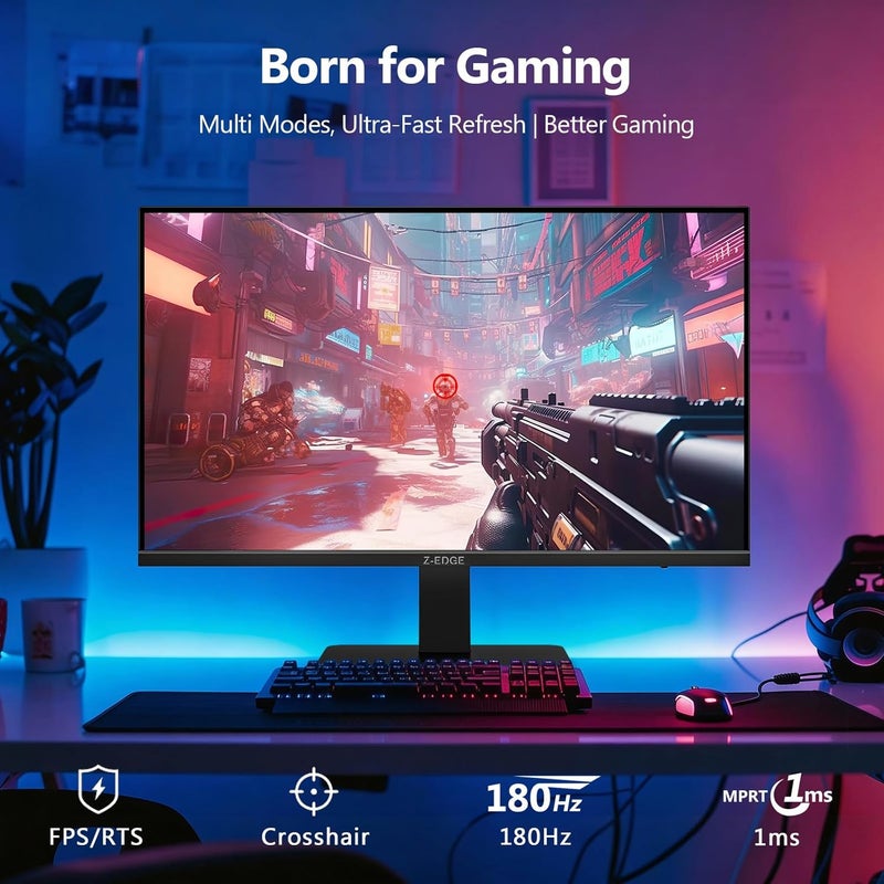 Z Z-Edge شاشة ألعاب Z-EDGE IPS بحجم 24 بوصة - 16:9 Full HD 1920x1080، معدل تحديث 180 هرتز، زمن استجابة 1 مللي ثانية، منافذ DP 1.4 و HDMI 2.0، شاشة LED بدون إطار، مناسبة لـ PS5 و Xbox، UG24F - Image 2