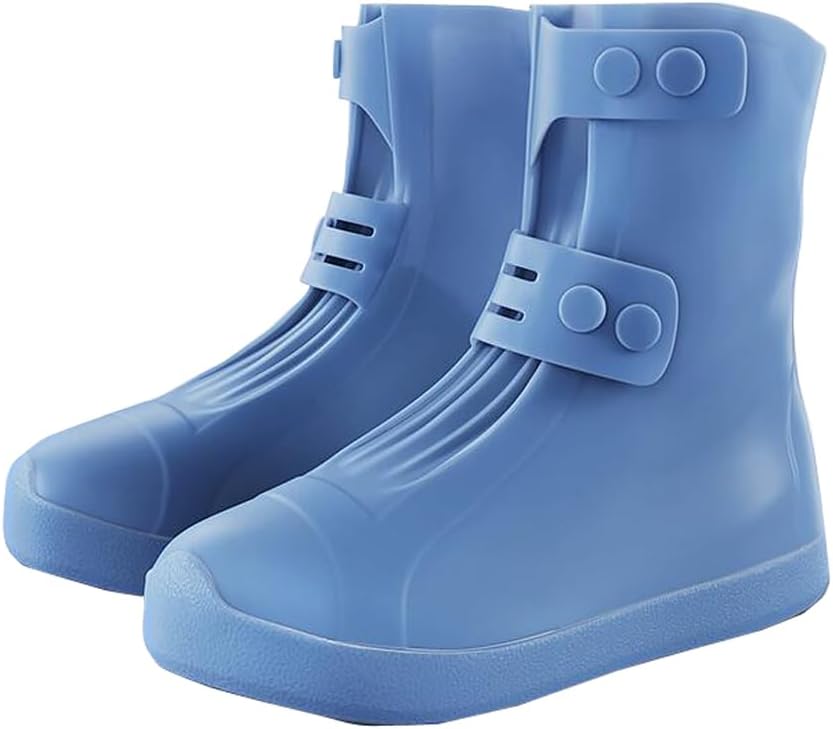 Anti-Slip Rain Shoes for Adults, Middle Hole Shoe Cover for Women and Men, Reusable Rain Shoes Waterproof, 2XL-Blue