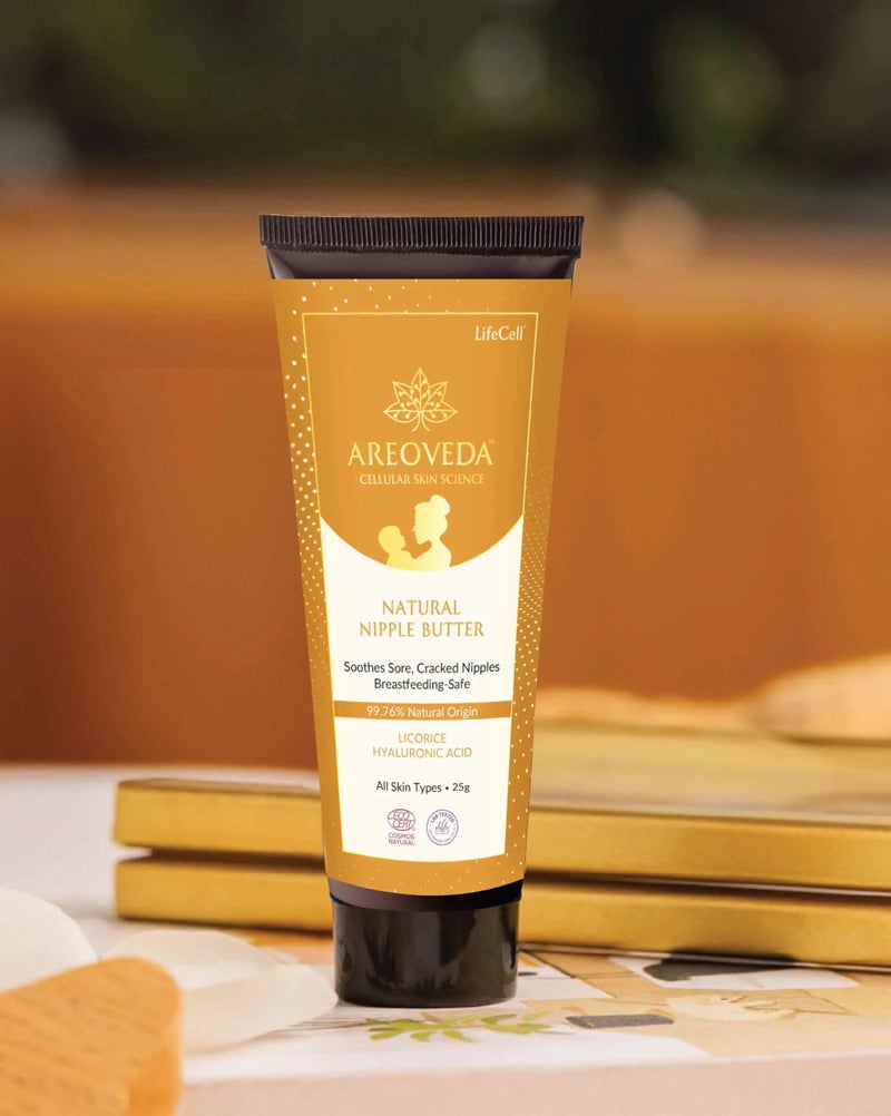 AreoVeda Natural Nipple Cream For New Mom (25gm) - Soothes Cracked, Sore & Dry Nipples | Breastfeeding & Baby Safe | Non-greasy, Fast Absorbing & Moisturises The Skin | With Turmeric Extract & Ghee | Lab Tested and Ecocert Certified Nipple Butter For Moms - Image 2