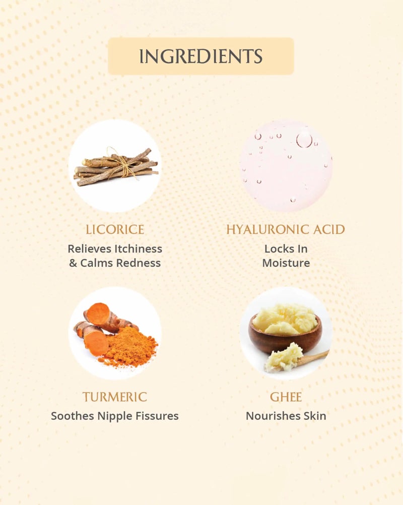 AreoVeda Natural Nipple Cream For New Mom (25gm) - Soothes Cracked, Sore & Dry Nipples | Breastfeeding & Baby Safe | Non-greasy, Fast Absorbing & Moisturises The Skin | With Turmeric Extract & Ghee | Lab Tested and Ecocert Certified Nipple Butter For Moms - Image 4