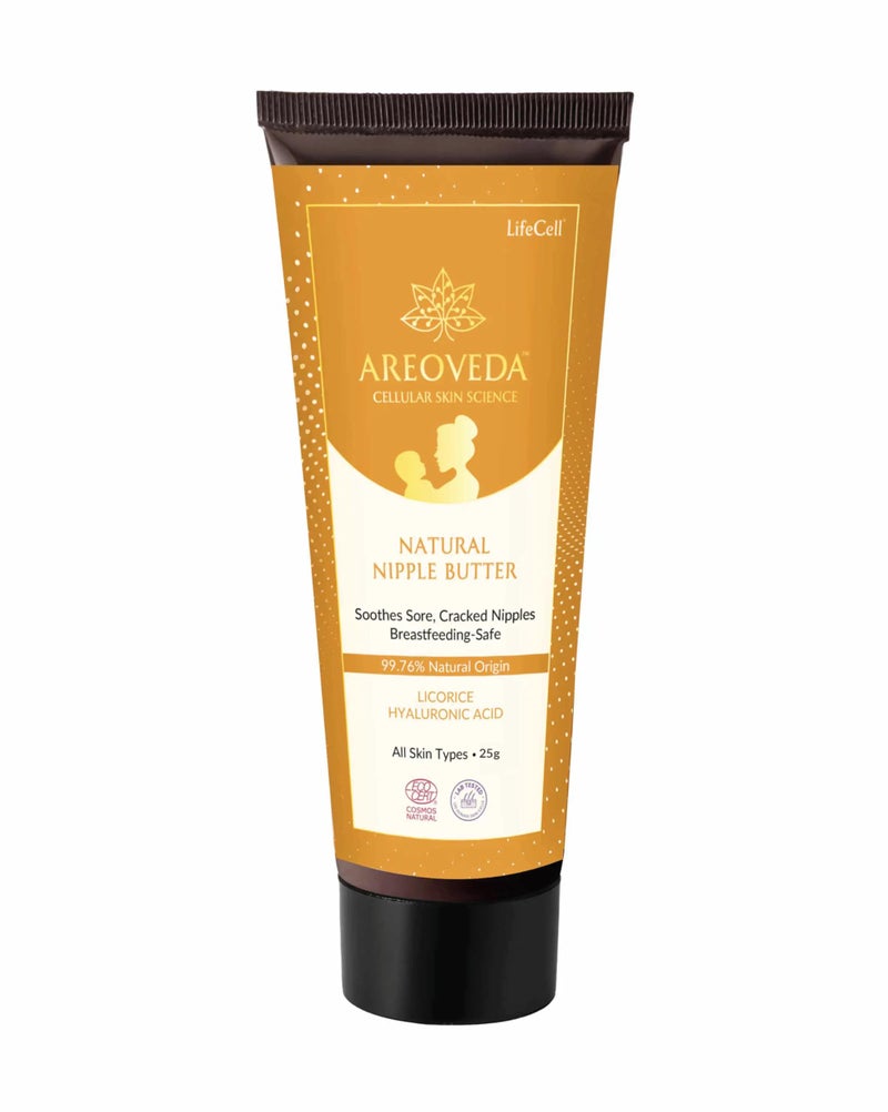AreoVeda Natural Nipple Cream For New Mom (25gm) - Soothes Cracked, Sore & Dry Nipples | Breastfeeding & Baby Safe | Non-greasy, Fast Absorbing & Moisturises The Skin | With Turmeric Extract & Ghee | Lab Tested and Ecocert Certified Nipple Butter For Moms - Image 1