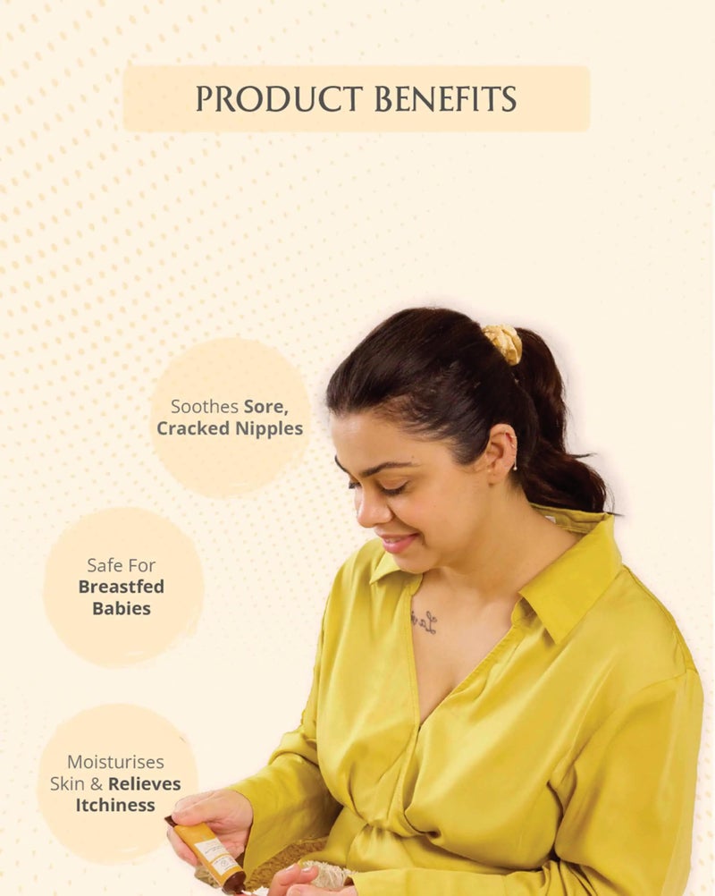 AreoVeda Natural Nipple Cream For New Mom (25gm) - Soothes Cracked, Sore & Dry Nipples | Breastfeeding & Baby Safe | Non-greasy, Fast Absorbing & Moisturises The Skin | With Turmeric Extract & Ghee | Lab Tested and Ecocert Certified Nipple Butter For Moms - Image 3