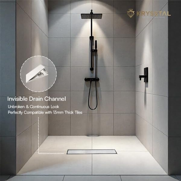 KRYSSTAL Tile Insert Shower Drain Channel 12 x 4 inches | 304 SS Shower Drain Cover with Cockroach Trap| Bathroom Water Drainer with Side Hole| Invisible Long Tile Insert Floor Drain for Bathroom - Image 5