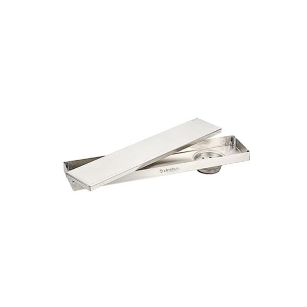 KRYSSTAL Tile Insert Shower Drain Channel 12 x 4 inches | 304 SS Shower Drain Cover with Cockroach Trap| Bathroom Water Drainer with Side Hole| Invisible Long Tile Insert Floor Drain for Bathroom - Image 1