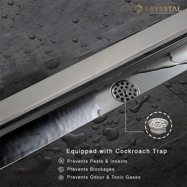 KRYSSTAL Tile Insert Shower Drain Channel 12 x 4 inches | 304 SS Shower Drain Cover with Cockroach Trap| Bathroom Water Drainer with Side Hole| Invisible Long Tile Insert Floor Drain for Bathroom - Image 4