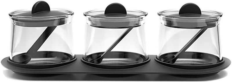 DEVDOX 3Piece Seasoning Box Set Salt Sugar Container Set with Lid Spoon Base Multipurpose Spice Box for Salt Pepper Spices Pickles Elegant Black Design - Image 3