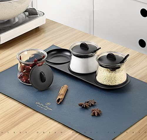 DEVDOX 3Piece Seasoning Box Set Salt Sugar Container Set with Lid Spoon Base Multipurpose Spice Box for Salt Pepper Spices Pickles Elegant Black Design - Image 5
