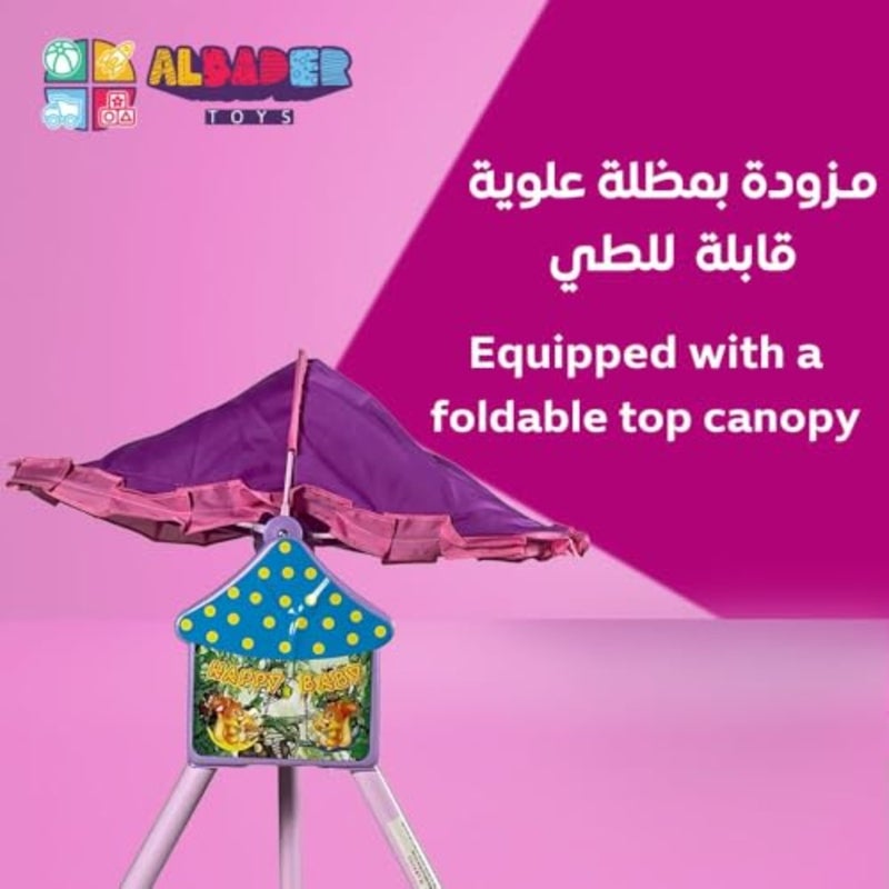 Foldable Swing Indoor And Outdoor Toddler Swing Chair Frog-Themed With Canopy And Toys Adjustable Shade And Safety Belt Fun Play Table For Boys And Girls - Image 5