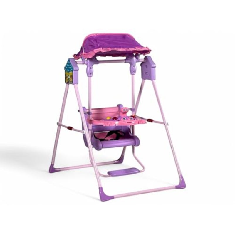 Foldable Swing Indoor And Outdoor Toddler Swing Chair Frog-Themed With Canopy And Toys Adjustable Shade And Safety Belt Fun Play Table For Boys And Girls - Image 1