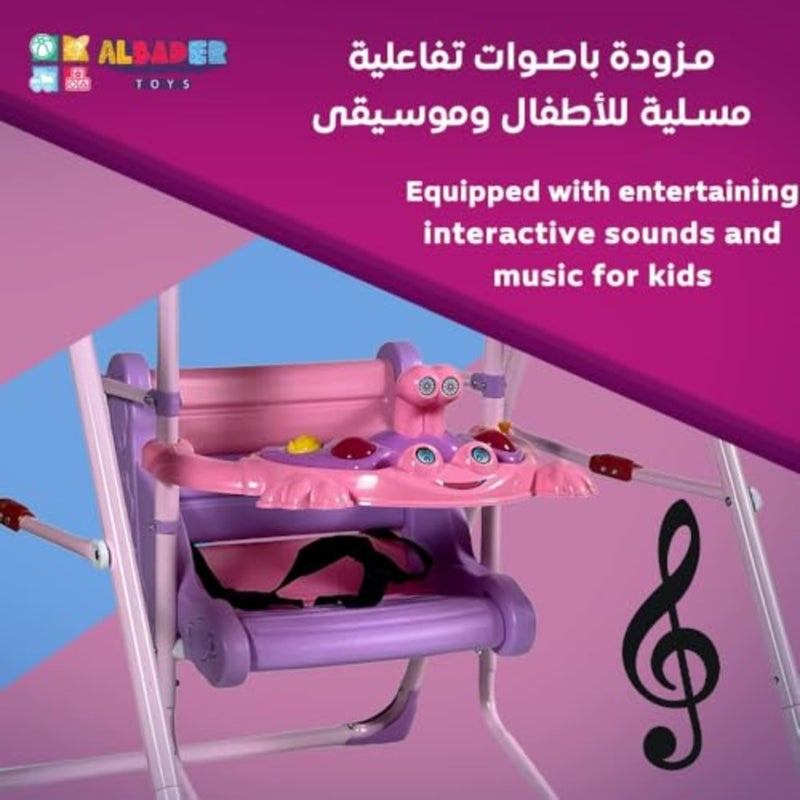 Foldable Swing Indoor And Outdoor Toddler Swing Chair Frog-Themed With Canopy And Toys Adjustable Shade And Safety Belt Fun Play Table For Boys And Girls - Image 4