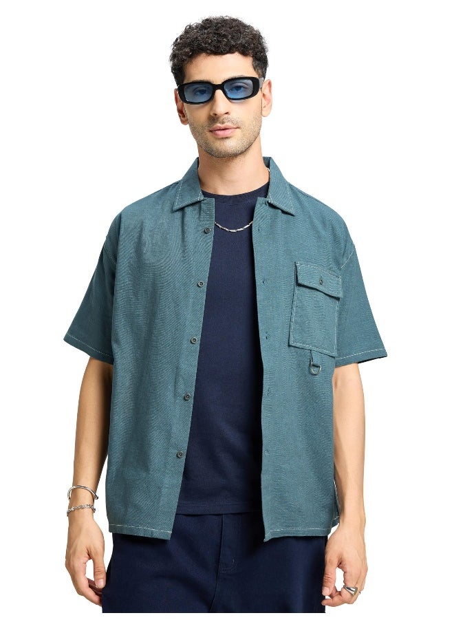 Beyoung True Blue Contrast Stitch Shirt for Men  - Image 2