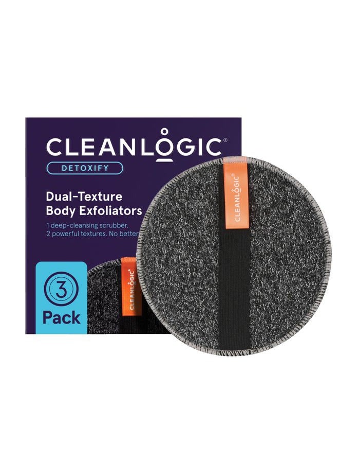 cleanlogic Detoxify Purifying Charcoal Exfoliator Dual-Texture Round Body Scrubber, 3 Count - Image 1