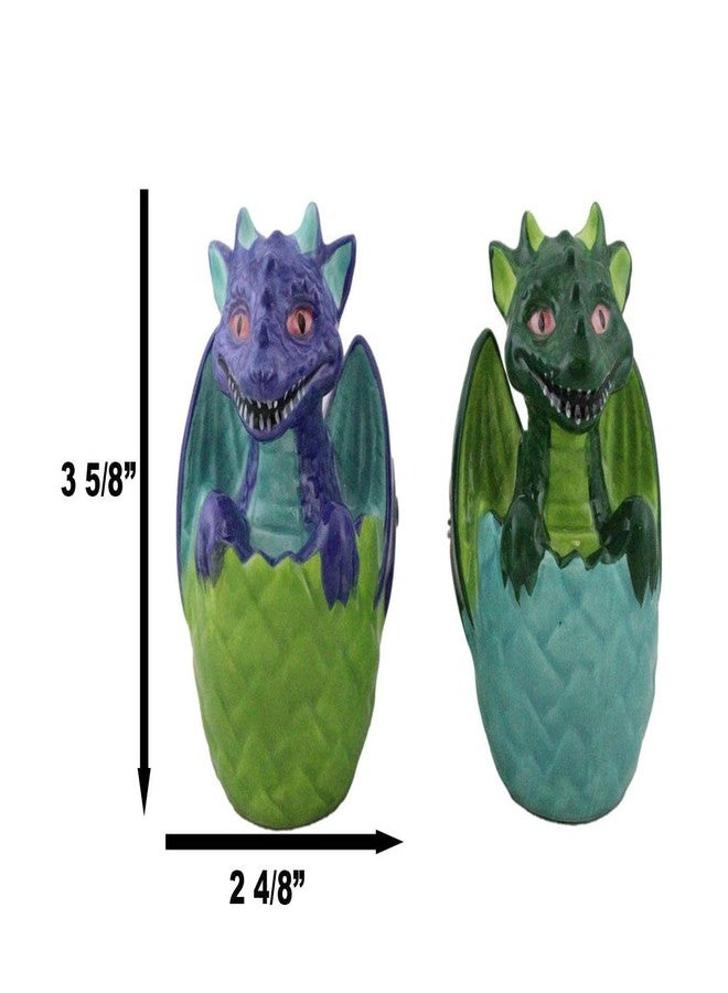إيبروس جيفت مجموعة زينة من تماثيل إيبروس جيفت الخيالية الطائرة، تنانين خضراء وزرقاء صغيرة فقست نصف بيضة متشققة، طقم هزازات ملح وفلفل سيراميك - Image 2
