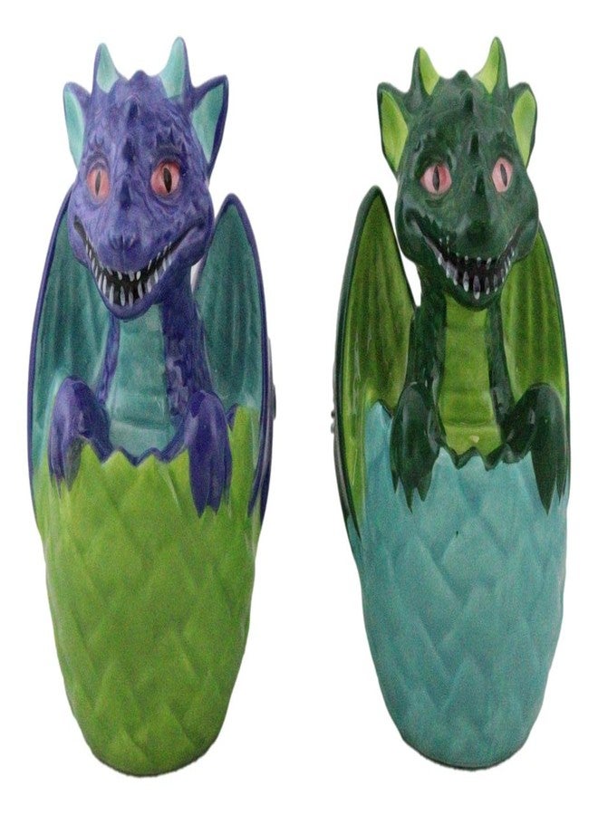 إيبروس جيفت مجموعة زينة من تماثيل إيبروس جيفت الخيالية الطائرة، تنانين خضراء وزرقاء صغيرة فقست نصف بيضة متشققة، طقم هزازات ملح وفلفل سيراميك - Image 1