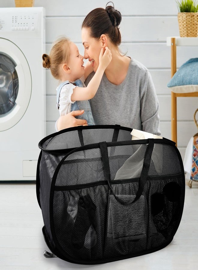 BATTOO Collapsible Laundry Baskets, Upgrade Pop Up Laundry Hamper with Convenient Bags, Foldable Laundry Basket Mesh Light Weight, Easy to Carry Clothes Hampers for Laundry, Dorm, Toys, Travel Black - Image 2