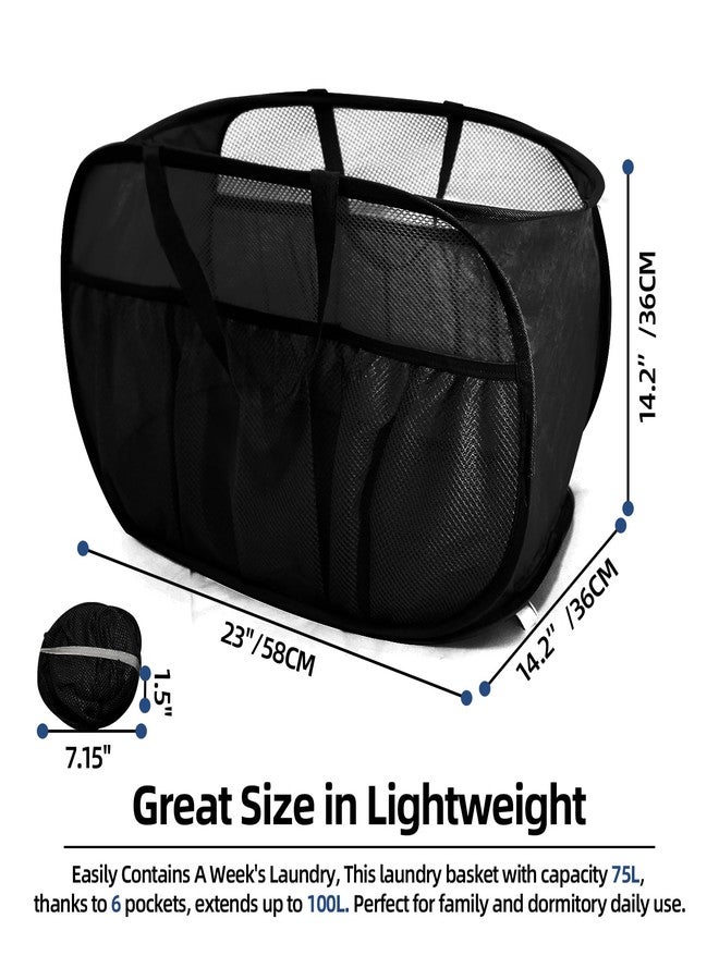 BATTOO Collapsible Laundry Baskets, Upgrade Pop Up Laundry Hamper with Convenient Bags, Foldable Laundry Basket Mesh Light Weight, Easy to Carry Clothes Hampers for Laundry, Dorm, Toys, Travel Black - Image 4