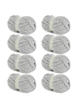 HOMBYS 8 Pack Multi Colored Chunky Yarn for Arm Knitting,Bulkly Extra Thick Yarn,Soft Jumbo Fluffy Chenille Yarn,Giant Yarn for Hand Knitting, Plush Yarn for Crocheting (White+Grey)