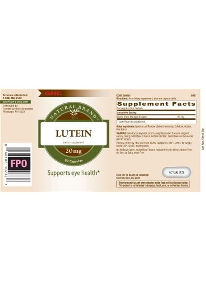 GNC Natural Brand Lutein 20mg, 60 Capsules, Supports Eye Health - Image 3
