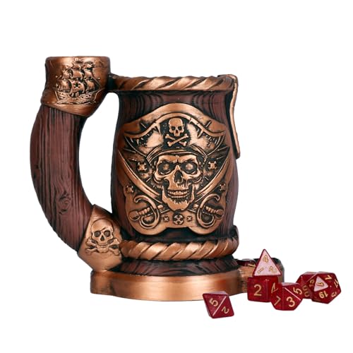 Luazuri Dice Tower Mug Dice Rolling Tower Comes with 7 PCS Dice Set Suitable for DND Dungeons and Dragons Tabletop Games Available As Drink Holder DD Gifts DND Accessories Wooden Skull - Image 1