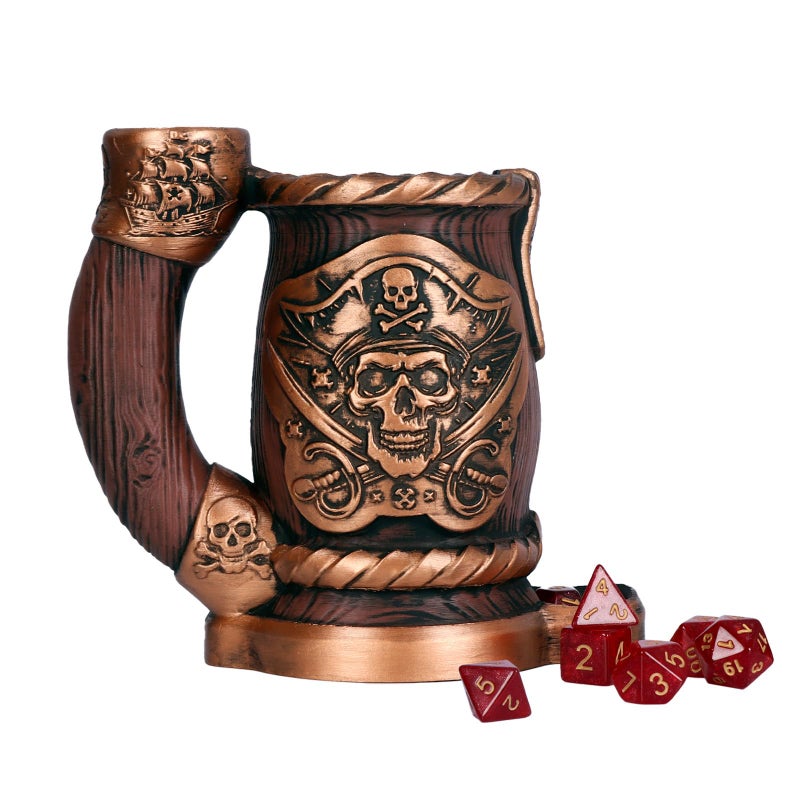 Luazuri Dice Tower Mug Dice Rolling Tower Comes with 7 PCS Dice Set Suitable for DND Dungeons and Dragons Tabletop Games Available As Drink Holder DD Gifts DND Accessories Wooden Skull - Image 3