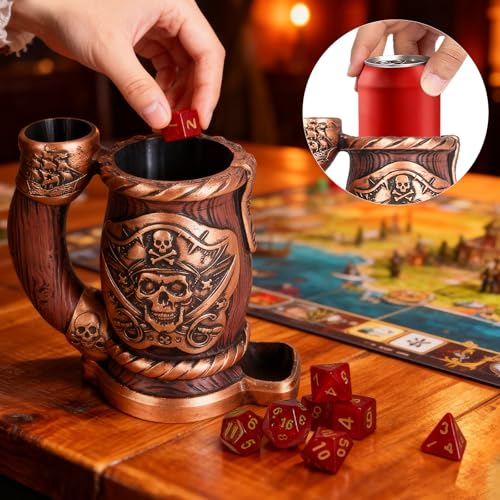Luazuri Dice Tower Mug Dice Rolling Tower Comes with 7 PCS Dice Set Suitable for DND Dungeons and Dragons Tabletop Games Available As Drink Holder DD Gifts DND Accessories Wooden Skull - Image 5