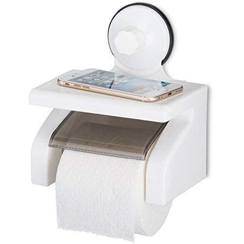 XIBO Tissue Holde Waterproof ABS Plastic Toilet Paper Tissue Roll Holder with Shelf Rack Bathroom Tissue Paper Roll Holder with Power Suction Cup - Image 1