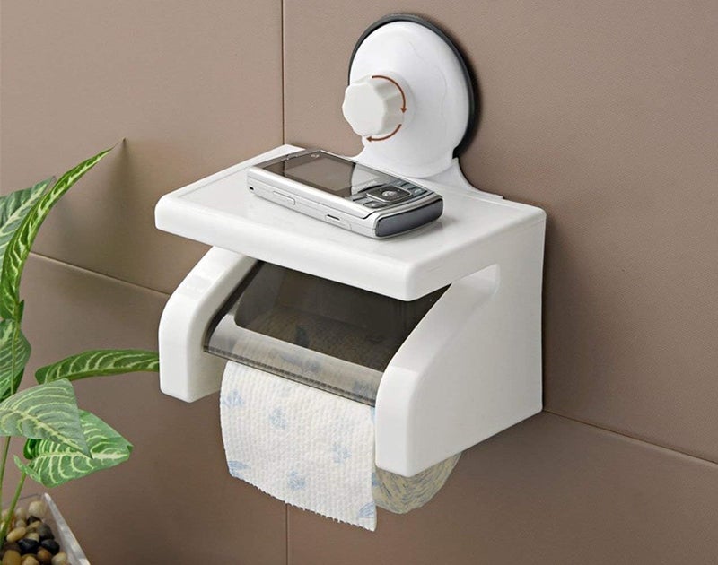 XIBO Tissue Holde Waterproof ABS Plastic Toilet Paper Tissue Roll Holder with Shelf Rack Bathroom Tissue Paper Roll Holder with Power Suction Cup - Image 5