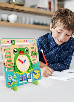 GROIC Montessori Wooden Toys Kids Learning Clock, Multifunctional Wooden Frog Teaching Clock Calendar, Weather, Season, Time, Week Telling-Preschool Educational and Fun  - Image 5