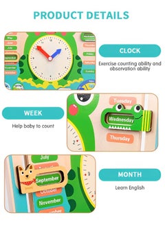 GROIC Montessori Wooden Toys Kids Learning Clock, Multifunctional Wooden Frog Teaching Clock Calendar, Weather, Season, Time, Week Telling-Preschool Educational and Fun  - Image 2