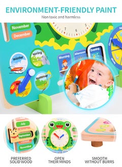 GROIC Montessori Wooden Toys Kids Learning Clock, Multifunctional Wooden Frog Teaching Clock Calendar, Weather, Season, Time, Week Telling-Preschool Educational and Fun  - Image 1