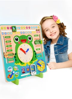 GROIC Montessori Wooden Toys Kids Learning Clock, Multifunctional Wooden Frog Teaching Clock Calendar, Weather, Season, Time, Week Telling-Preschool Educational and Fun  - Image 4