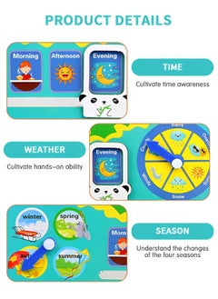GROIC Montessori Wooden Toys Kids Learning Clock, Multifunctional Wooden Frog Teaching Clock Calendar, Weather, Season, Time, Week Telling-Preschool Educational and Fun  - Image 3