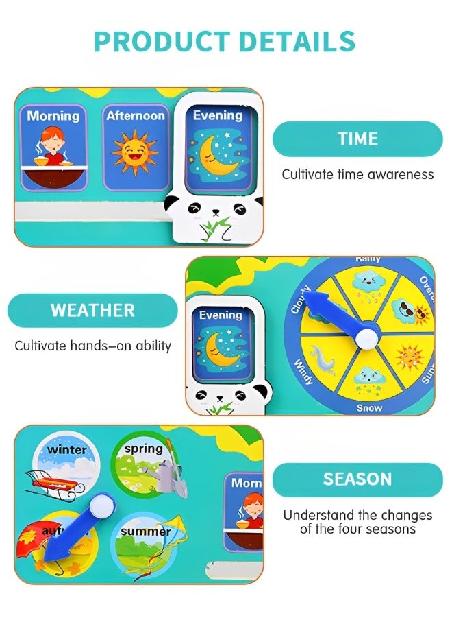 GROIC - Montessori Wooden Toys Kids Learning Clock, Multifunctional Wooden Frog Teaching Clock Calendar, Weather, Season, Time, Week Telling-Preschool Educational and Fun - Image 1