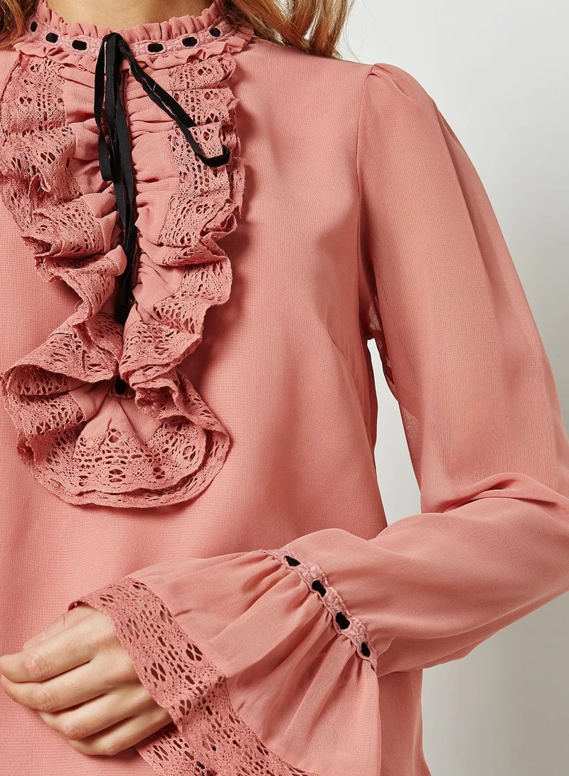 VERO MODA Frill Detail High Neck Shirt