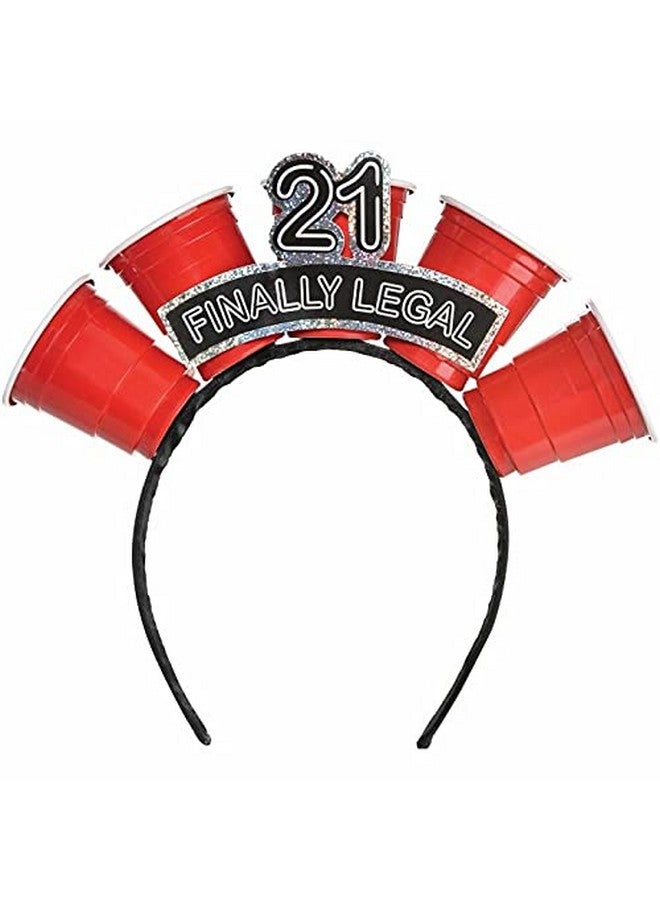 Amscan Eyecatching Black & Red Finally 21 Shot Glass Plastic Headband 10.25" X 10" Perfect Party Accessory 1 Pc. - Image 1
