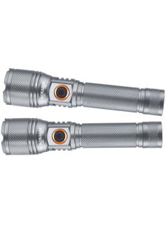 SONASHI Rechargeable LED Torch with Zoom Function | 5000mAh Battery with Type-C Charging | 800 Meters Long Coverage | Hyper Bright 15-Watt Laser LED with 1.5 Hours Continuous Working | LED Flashlight for Camping & Hiking | SLT-3711Z Silver (Pack of 2)  - Image 1