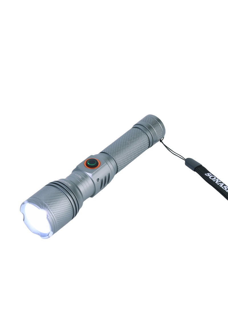 SONASHI Rechargeable LED Torch with Zoom Function | 5000mAh Battery with Type-C Charging | 800 Meters Long Coverage | Hyper Bright 15-Watt Laser LED with 1.5 Hours Continuous Working | LED Flashlight for Camping & Hiking | SLT-3711Z Silver (Pack of 2)  - Image 5
