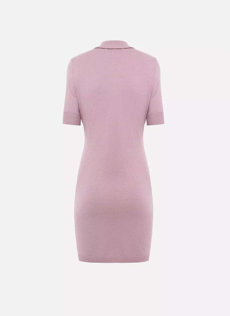 Lichi  Knitted mini dress with triangular collar and ribbed details for Women | Best Price UAE