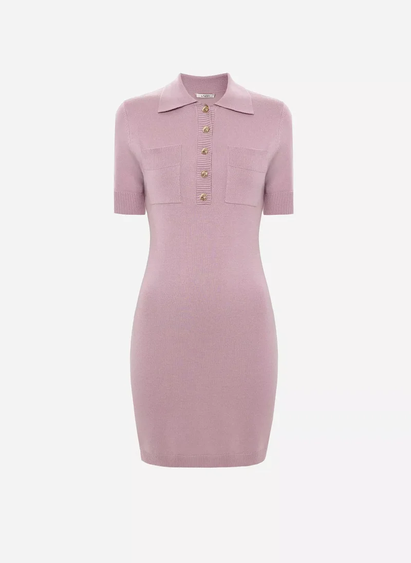 Lichi  Knitted mini dress with triangular collar and ribbed details for Women | Best Price UAE