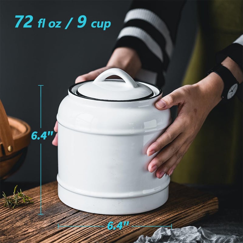 COCOYA 9cup/72oz Ceramic Jar for Dry Food Storage Containers, Airtight Cookie Jar with Lids, Porcelain Ceramic Canister for Kitchen Countertop Pantry Farmhouse Store Flour Sugar Bean Candy (White) - Image 2