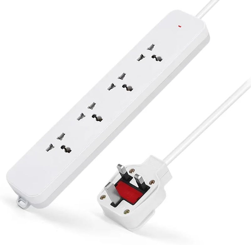 Tafan 13A4 Extension Socket with 10ft Cable, 4 Universal Sockets - Extension Cable with Safety Shutter and LED Indicator - 2500W, UK Plug Extension (White) - Image 1