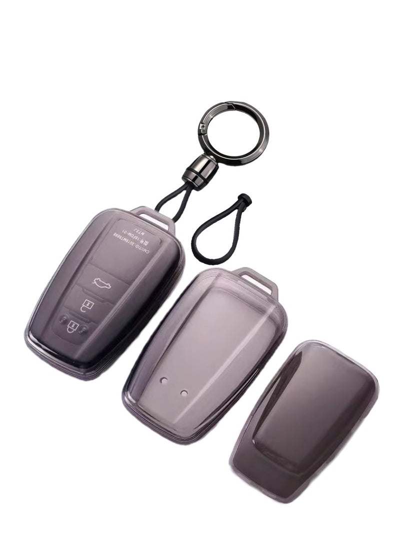 OUYoo غطاء مفتاح سيارة تويوتا الذكي من OUYoo مع سلسلة مفاتيح، غلاف ناعم من TPU، متوافق مع طرازات Highlander 2020–2022، وCorolla، وPrius 2018–2024، وRAV4، وCamry 2018–2023، وC-HR، وAvalon، وGT86، يدعم مفاتيح تويوتا الذكية ذات 2/3/4 أزرار، مزوّد بسلسلة مفاتيح. - Image 1