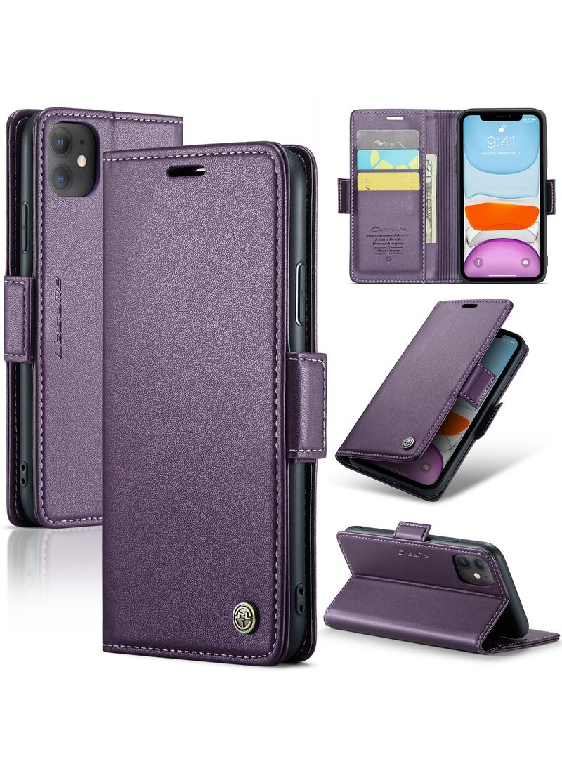 CaseMe Phone Case Luxury PU Leather Design Anti Fingerprint 023 Flip Cover Card Slot Holder Cover For iPhone 11 (Purple) - Image 2