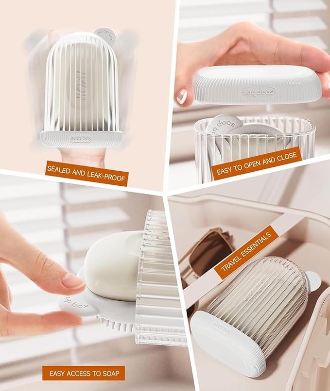 Rinkify 2-in-1 Travel Soap Case with Bath Brush - Transparent, Leakproof, Waterproof Soap Holder for Travel, Gym, Bathroom & Outdoor Use. Portable & Draining Design for Easy Storage (Pack of 1) - Image 5
