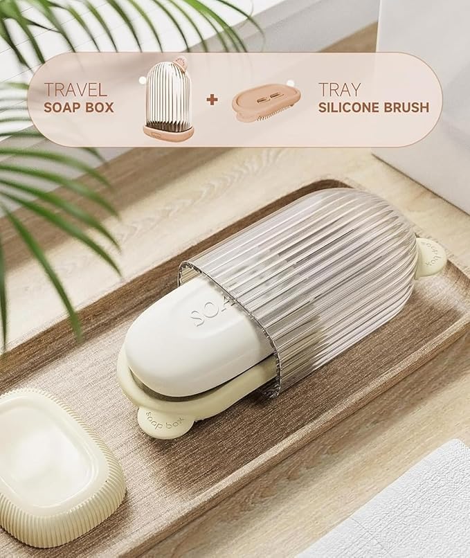 Rinkify 2-in-1 Travel Soap Case with Bath Brush - Transparent, Leakproof, Waterproof Soap Holder for Travel, Gym, Bathroom & Outdoor Use. Portable & Draining Design for Easy Storage (Pack of 1) - Image 2