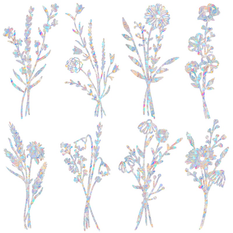 AREAWA 8 PCS Flower Window Clings for Bird Strikes  AntiCollision Decals to Save BirdsNon Adhesive Reusable Vinyl Rainbow Window Stickers