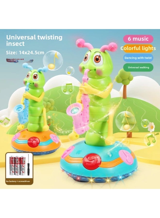 Shake Tone Same Electric Singing Twisted Worm Children's Music Lighting Caterpillar Blow Saxophone Universal Toy-Color:[6 Pieces Of Music-battery Version] Electric Dancing Twisting Insect (happy Music + Universal Travel)  - Image 1